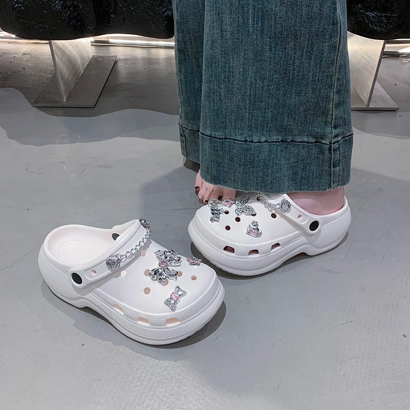 Crystal Butterfly Platform Sandals Women 2025 Summer Non Slip Eva Clogs Garden Shoes Woman Cozy Thick Sole Beach Sandals Female