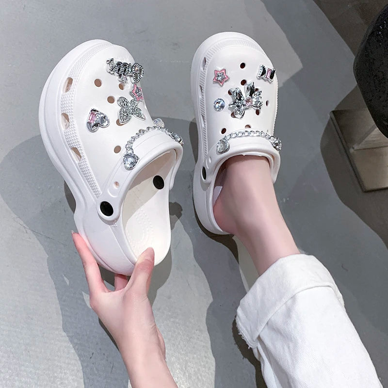 Crystal Butterfly Platform Sandals Women 2025 Summer Non Slip Eva Clogs Garden Shoes Woman Cozy Thick Sole Beach Sandals Female