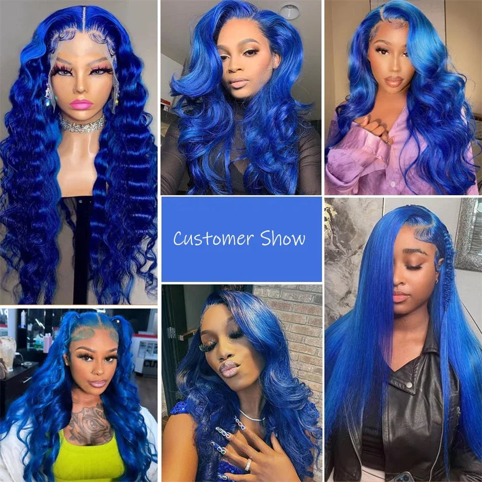Navy Blue 13x4 Lace Front Body Wave Human Hair Wigs Brazilian Blue Colored Transparent Lace Front Wigs For Women Pre Plucked