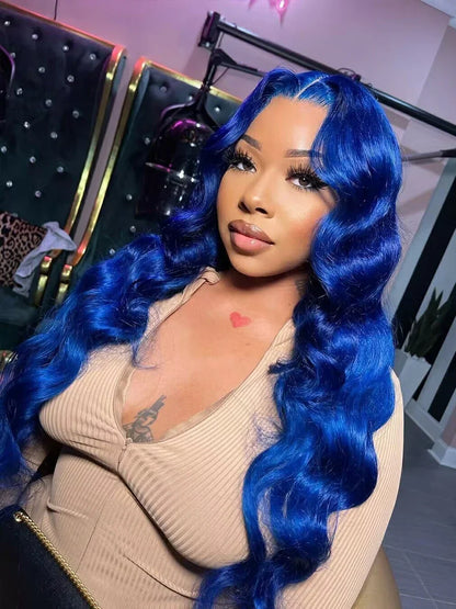 Navy Blue 13x4 Lace Front Body Wave Human Hair Wigs Brazilian Blue Colored Transparent Lace Front Wigs For Women Pre Plucked