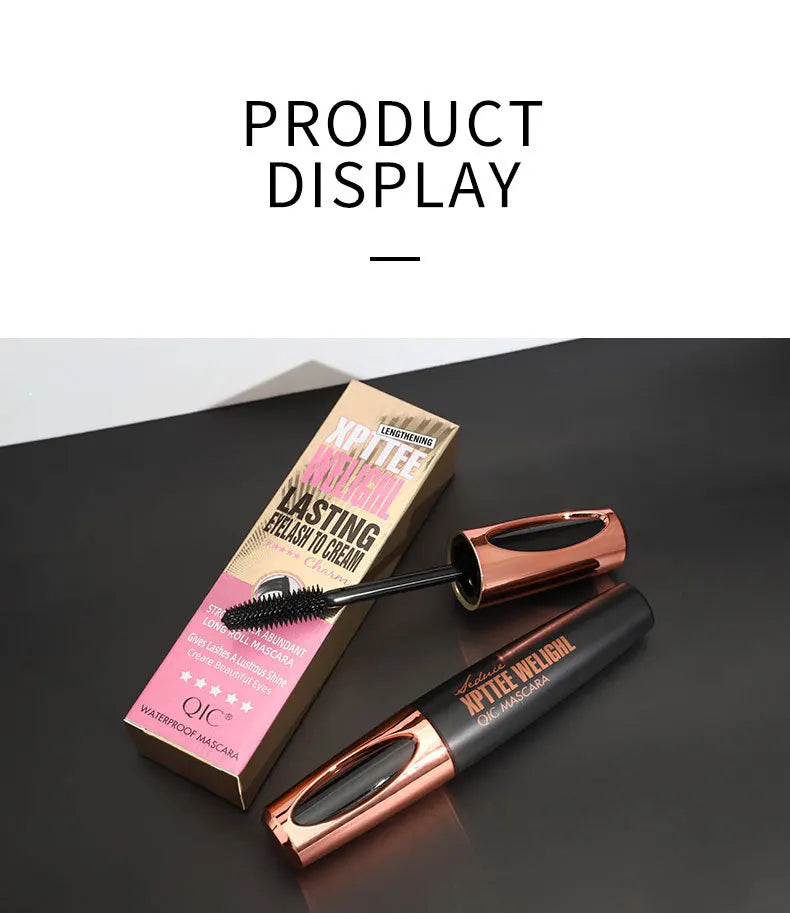 QIC Eyelash Mascara XPTTEE WELIGHL Lasting Mascara & Eyeliner Waterproof Thick Long Curly Silicone Eyelash Brush 4D Mascara