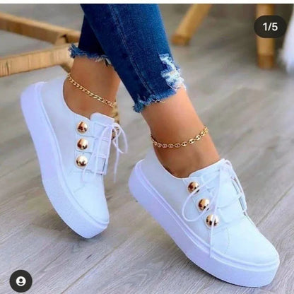 New White Shoes Women 2023 Fashion Round Toe Platform Shoes Size 43 Casual Shoes Women Lace Up Flats Women Loafers Zapatos Mujer