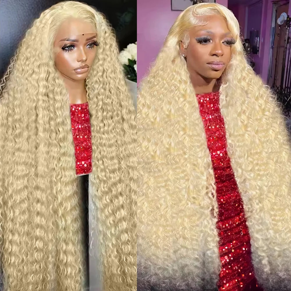 Deep Wave 13x6 HD Lace Frontal Human Hair Wig 30 40 Inch Curly 613 Honey Blonde Water Wave 13x4 Lace Front Wigs For Women 250%