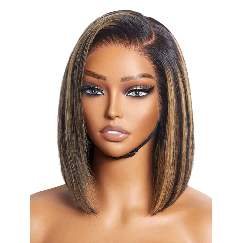 200% 1B/27 Ombre HD 13x4 13x6 Transparent Lace Front Human Hair Wig Pre pluck With Natural Hairline Straight Short Bob Wig