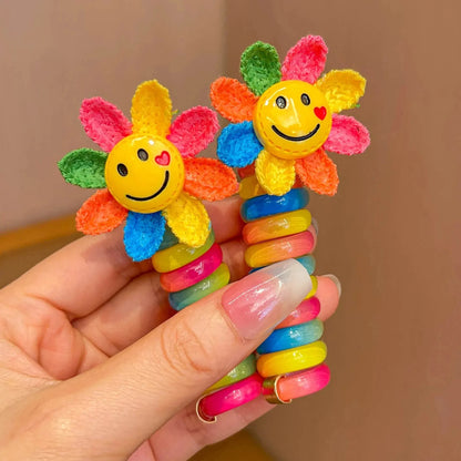 2Pcs Girls Elastic Rubber Bands Children Telephone Wire Hair Ties Spiral Coil Hairbands Hair Rope Ponytail Hair Accessories