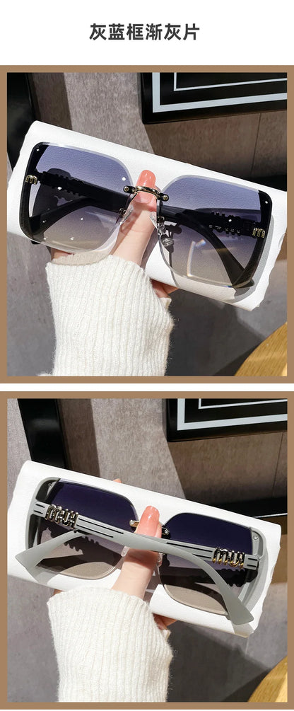 2024 New Fashion Cool Sunglasses Women Luxury Brand Letters Anti Strong Light Vintage Rimless Sun Glasses Ladies Gafas UV400