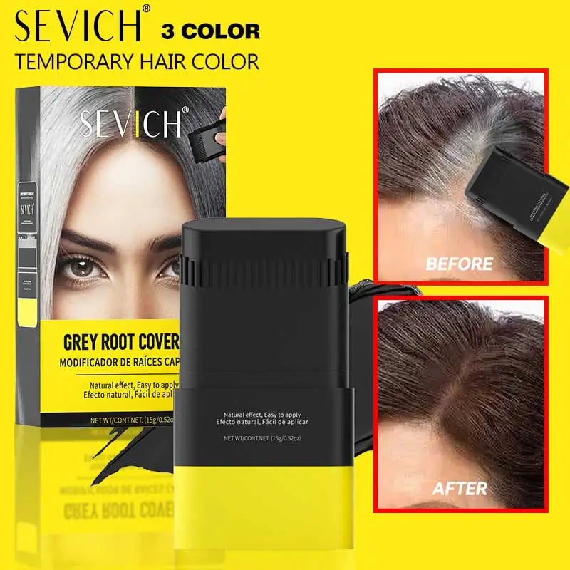 SEVICH 3 Colors Hair Coloring Stick Quickly Covers Gray White Hair Concealer Waterproof Hairline Instant Covering Hair Dye Stick