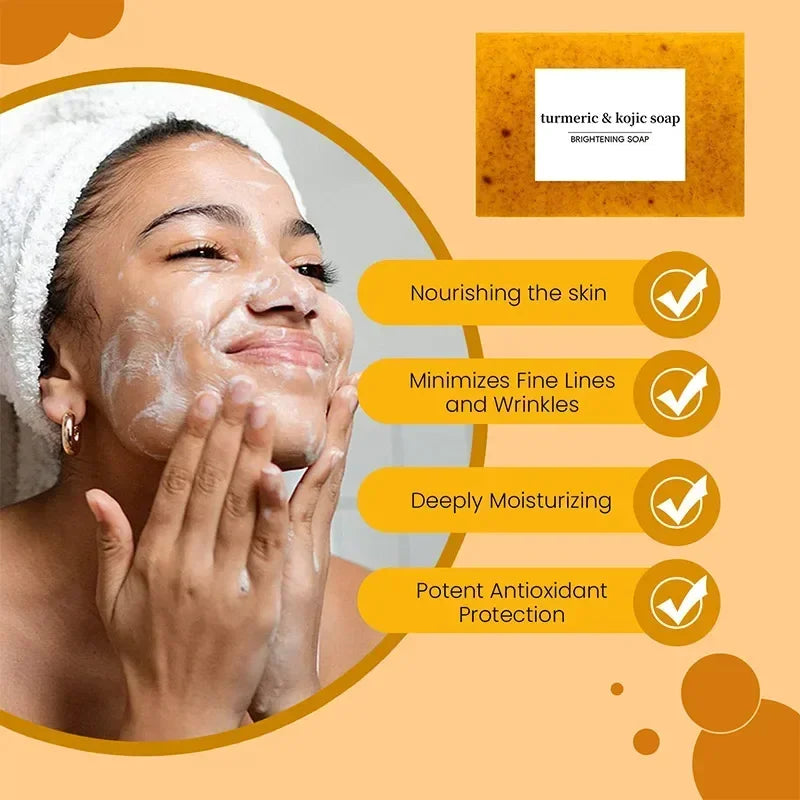 100g Turmeric Kojic Acid Soap with Lemon Granules Exfoliating Scrubbing Skin Lightening Body Care Jabón Con Ácido Kojico Y Témor