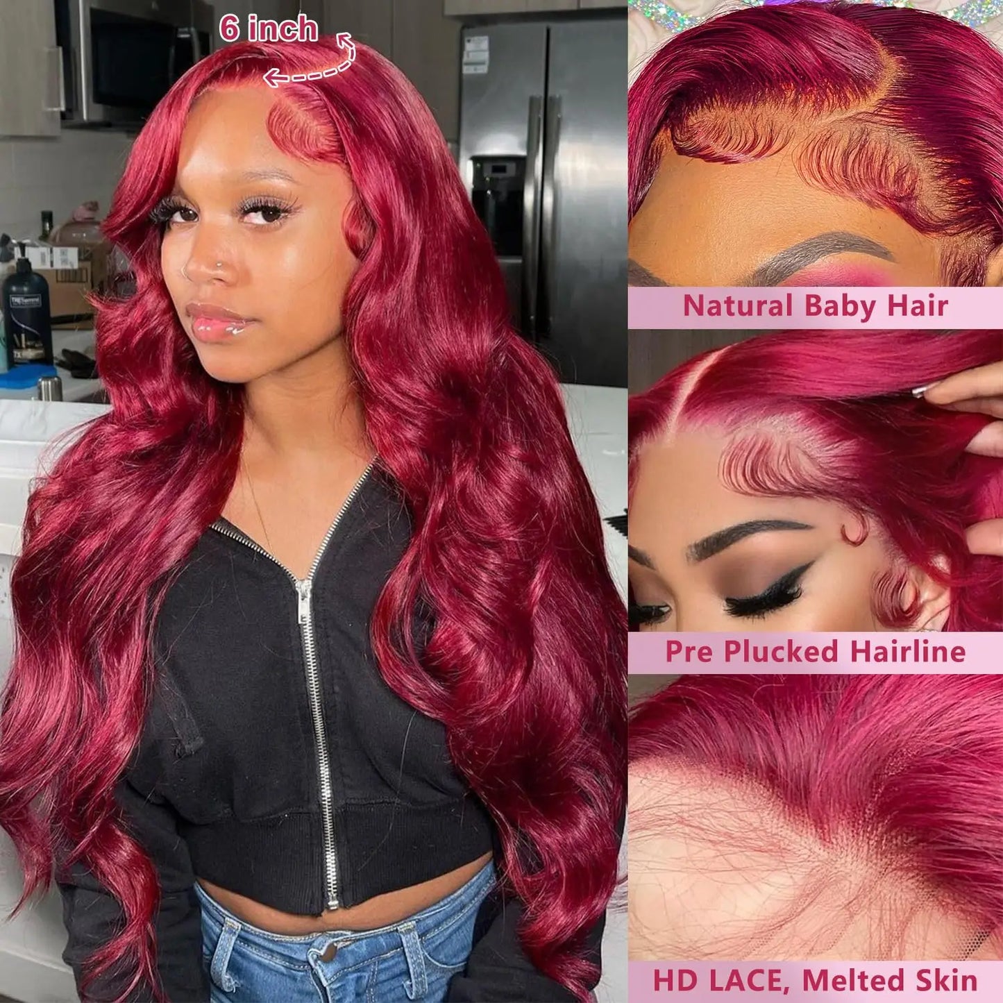 13x6 Hd Lace Front Human Hair Wig 99J Burgundy Preplucked Hd Transparent 13x4 Body Wave Human Hair Lace Frontal Wigs for Women