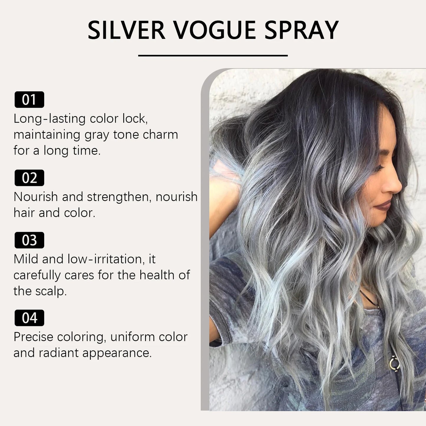 Temporary Gray Hair Dye Spray One-Time Molding Smoky Gray Punk Style Light Color Non-Irritating Unisex Grandma Gray Hair Dye