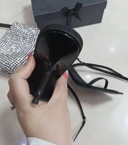 2024 Style Square Toe Women Sandals Crystal Letters Decorative Women High Heels Sexy Shoes Women's Banquet Wedding Shoes Women
