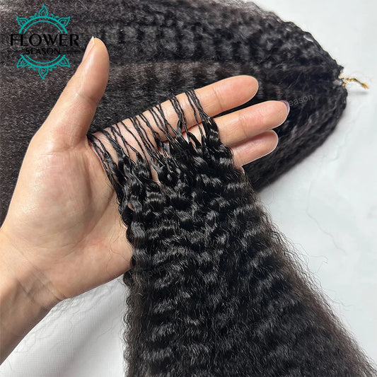 Kinky Straight Crochet Human Hair Extensions Knotless Pre-Separated Crochet Hair Reusable 60g 50strands Natural Black for Women
