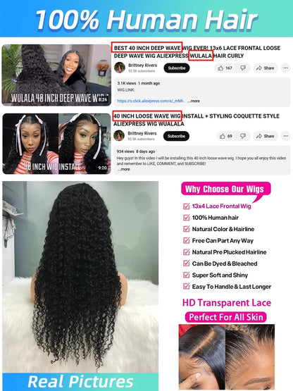 40 42 Inch 13x4 13x6 360 Hd Lace Front Wigs For Women Deep Wave Lace Frontal Wig Water Wave Curly Human Hair PrePlucked Lace Wig