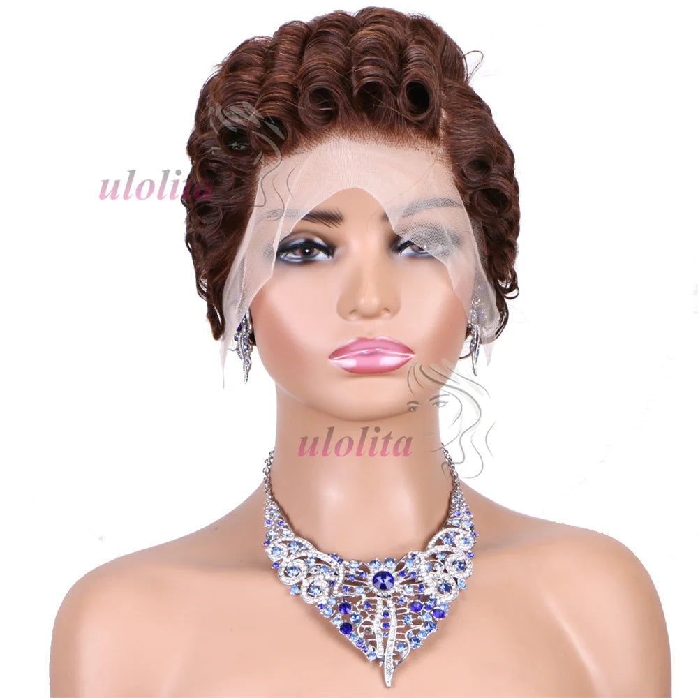 613 Blonde Pixie Cut Short Bob Loose Wave Human Hair Wigs Chocolate Brown Short Bob 13x4 Transparent Lace Front Wigs Preplucked