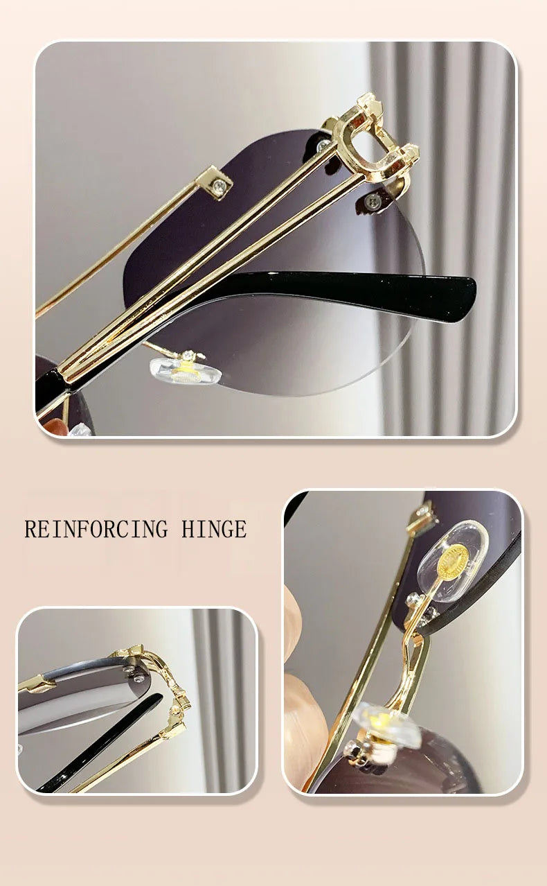 Rimless Designer Sunglasses Women Trendy Luxe Fashion Sunglasses Men Vintage Glasses Lentes De Sol Mujer Lunette Soleil Femme