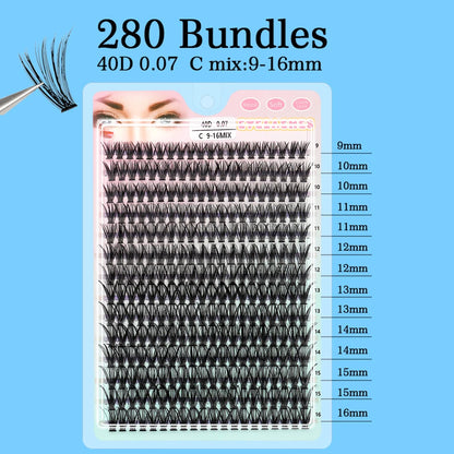 Individual Lashes 20-100D 280pcs Cluster Lashes Natural Look Mixed Tray DIY Eyelash Extension Volume Lash Clusters Eyelashes