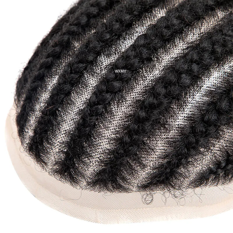 8 Cornrow Braids Full Lace Base Toupee Men's Wig Male Hair Prosthesis Crochet Braids Lace Wigs Human Hair Systems For Black Men
