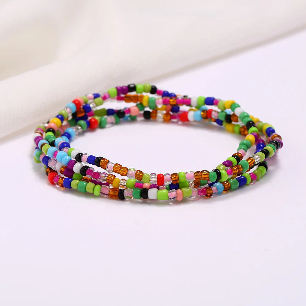 New Fashion Multi-layer Handmade Colored Rice Beads Beach Chain Summer Popular Waist Chain Women BD7051