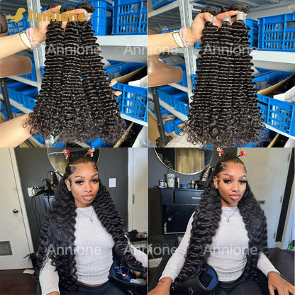 Curly Deep Wave Human Hair Bundles 30 32 Inch 4/3/1PCS Bundles Raw Hair 100% human hair Brazilian Hair Bundle Weaving Extensions