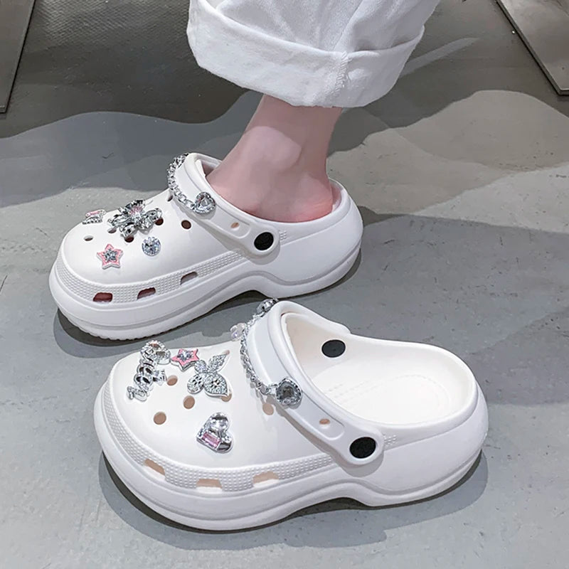 Crystal Butterfly Platform Sandals Women 2025 Summer Non Slip Eva Clogs Garden Shoes Woman Cozy Thick Sole Beach Sandals Female