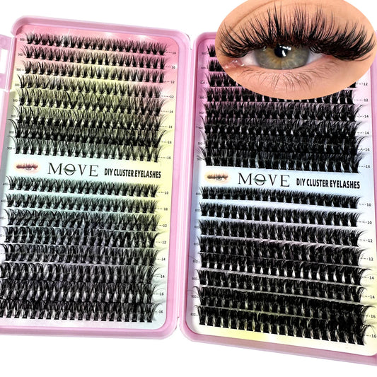 New 640 Cluster Lashes Kit 5D Fluffy Thick Eyelash Extension Kit Volume Mixed Tray Faux Mink Lashes Lash Extension Makeup