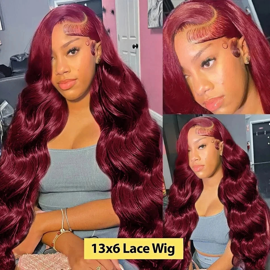 13x6 Hd Lace Front Human Hair Wig 99J Burgundy Preplucked Hd Transparent 13x4 Body Wave Human Hair Lace Frontal Wigs for Women