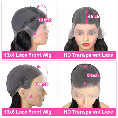 Body Wave 13x4 Lace Front Wigs Brazilian Human Remy Hair 13x6 HD Transparant Swiss Lace Frontal Wig 180% Density Pre Plucked
