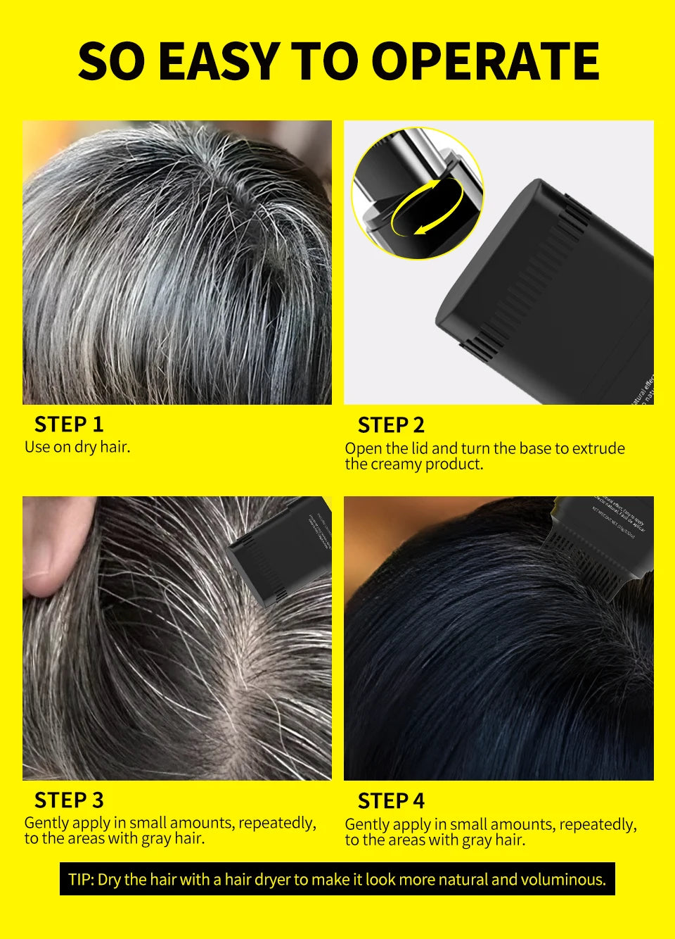 SEVICH 3 Colors Hair Coloring Stick Quickly Covers Gray White Hair Concealer Waterproof Hairline Instant Covering Hair Dye Stick