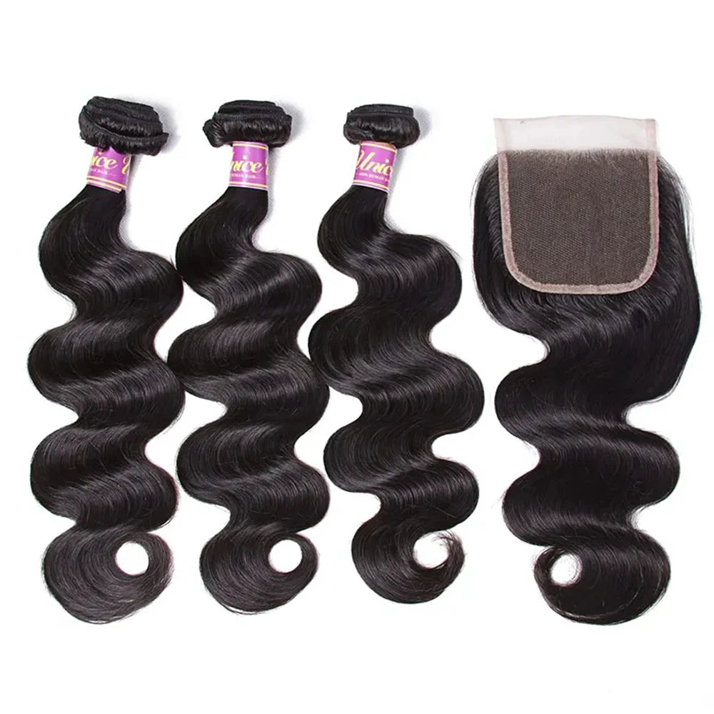 UNice Hair Reddish Brown Body Wave Bundles With 4x4 Closure 100% Human Hair 2/3/4 PCS Bundles And Closure Can Make 250% Lace Wig