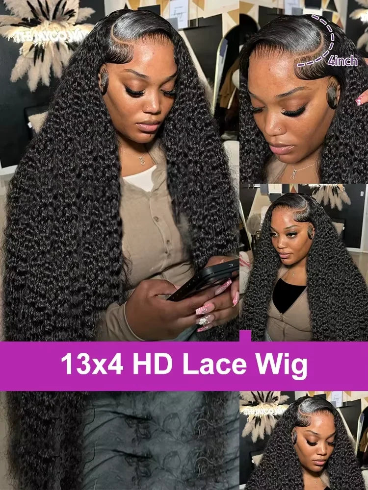 13x6 HD Transparent Loose Deep Wave Frontal Wig 250 Density 13x4 Lace Front Wig Human Hair Brazilian Raw 30 40 Inch Curly Wigs