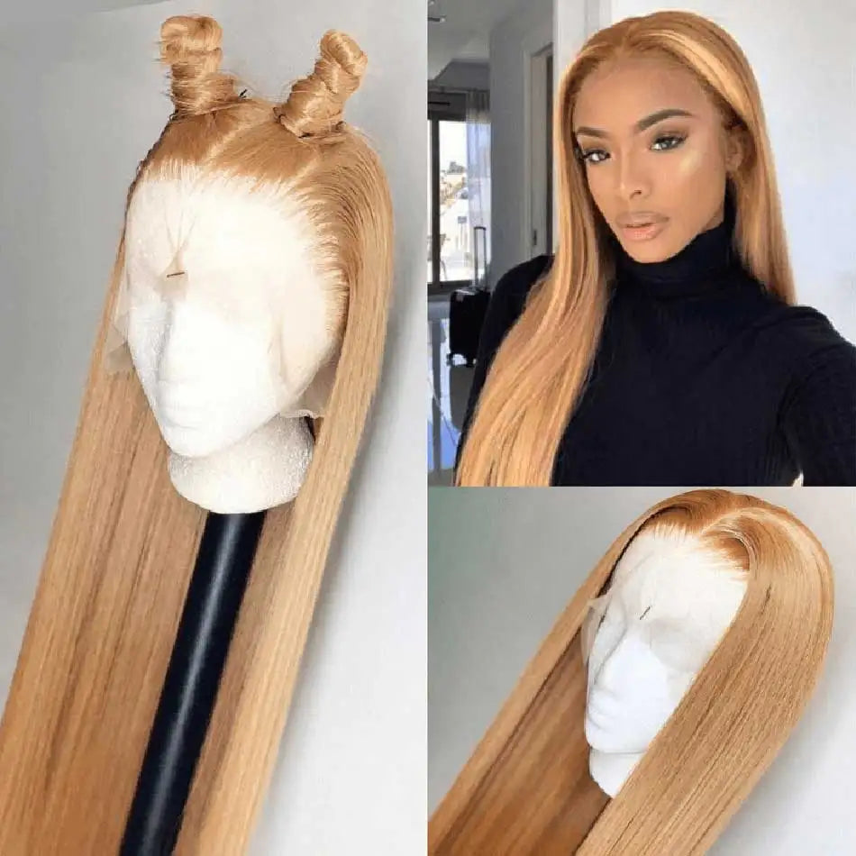 13X6 HD Lace Front Human Hair Wigs #27 Honey Blonde Colored Lace Frontal Wigs Brazilian Straight Transparent Lace Wigs For Women