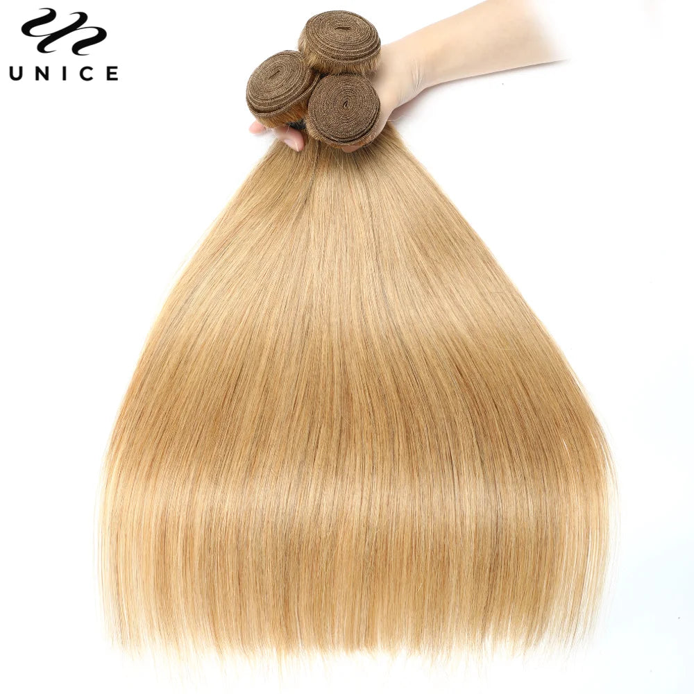 UNice Hair #27 Blonde Human Hair Bundles Straight Human Hair Bundles 100gram Per Bundle 1 Bundle and 3 Bundles Deal
