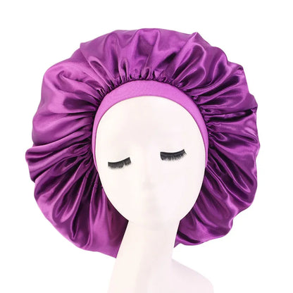 New Women Oversized Silky Hair Soft Elegant Bonnet Solid Color Satin Bonnet Sleeping Night Cap Elastic Shower Bath Hats