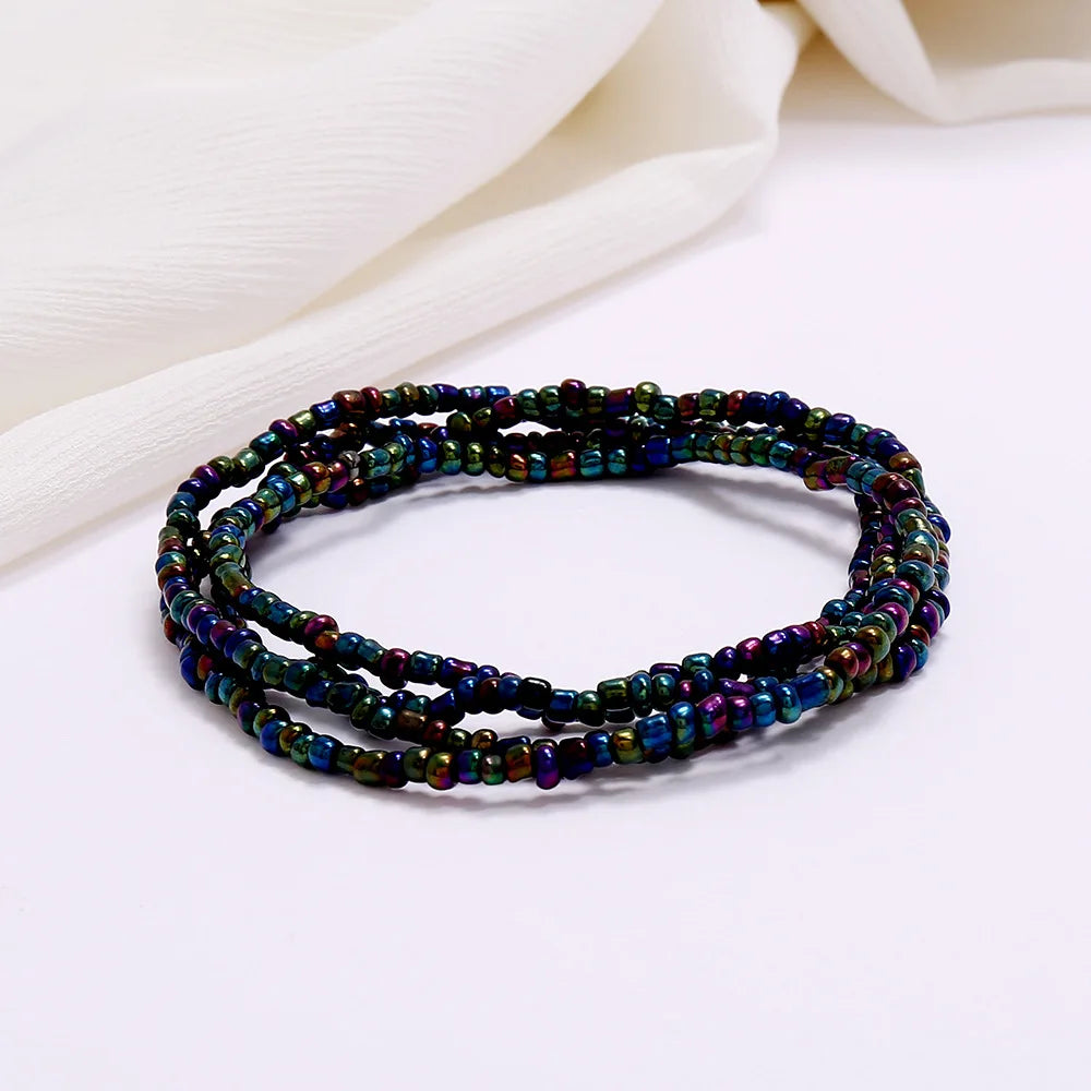 New Fashion Multi-layer Handmade Colored Rice Beads Beach Chain Summer Popular Waist Chain Women BD7051