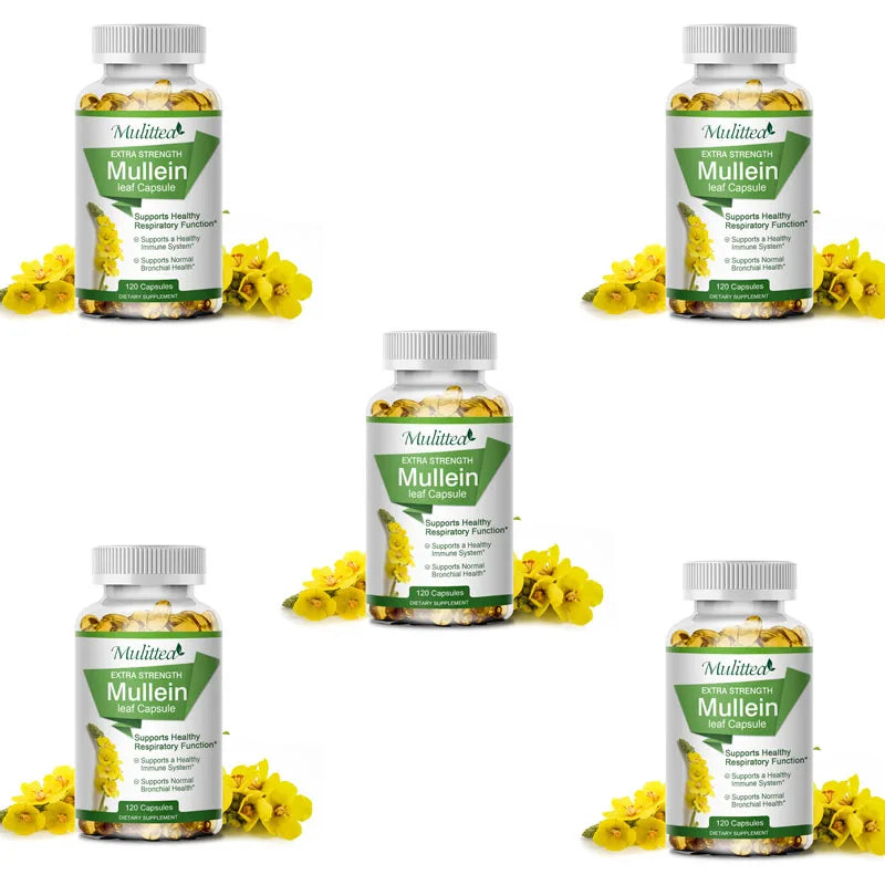 Mulittea Natural Mullein Leaf Capsules Herbal Supplement for Lung Cleanse Helps Healthy Respiratory Function & Mucous Membranes