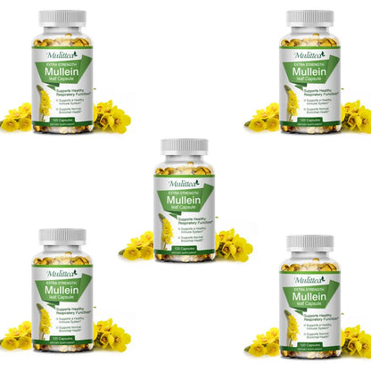 Mulittea Natural Mullein Leaf Capsules Herbal Supplement for Lung Cleanse Helps Healthy Respiratory Function & Mucous Membranes