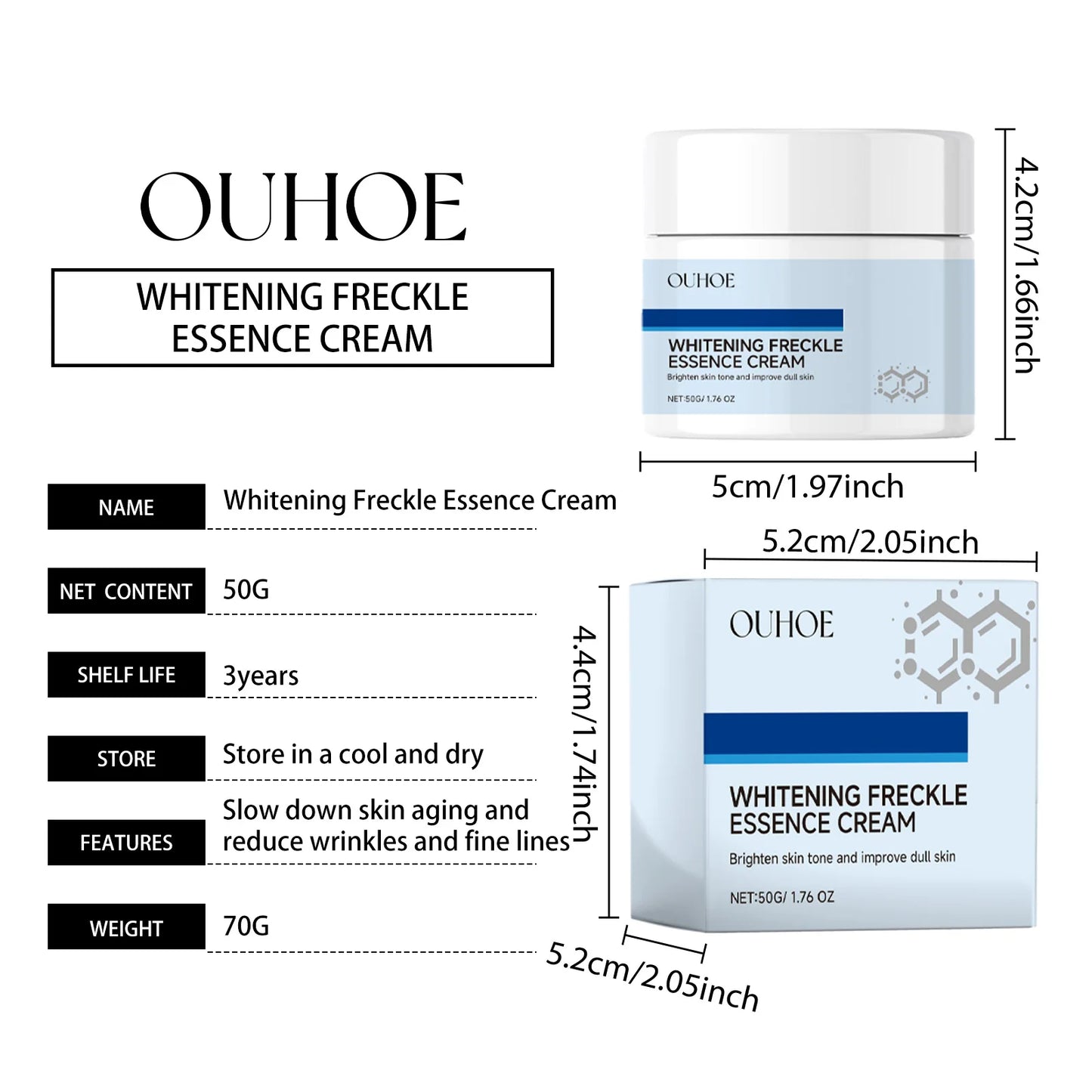 OUHOE Whitening face cream Moisturizes, brightens, lightens facial spots, moisturizes, tightens, smoothes and tender face cream