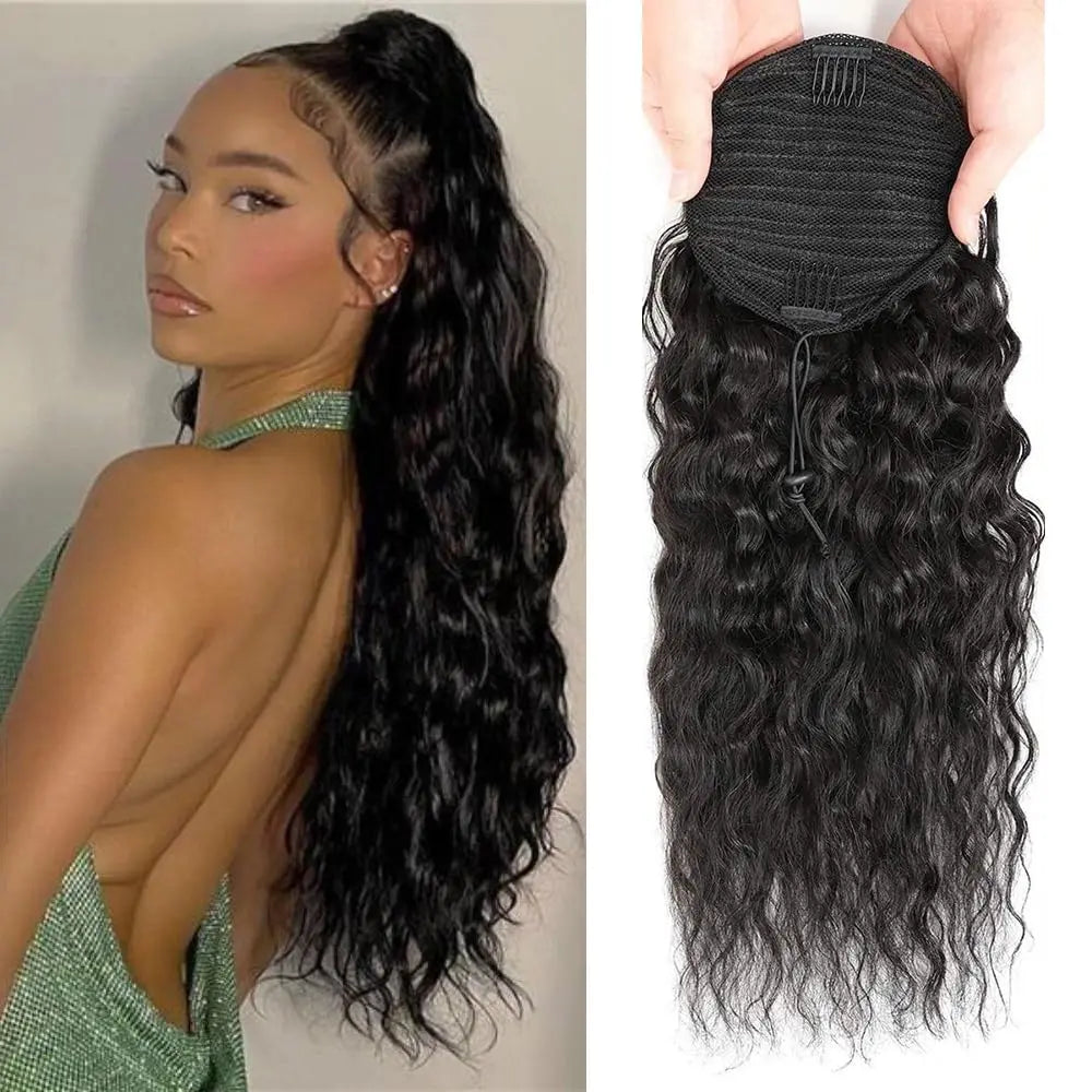 100% Human Hair Drawstring Ponytail Extension Water Wave Straight Kinky Curly Corn Wave Ponytail Clip in Ponytails Extensions