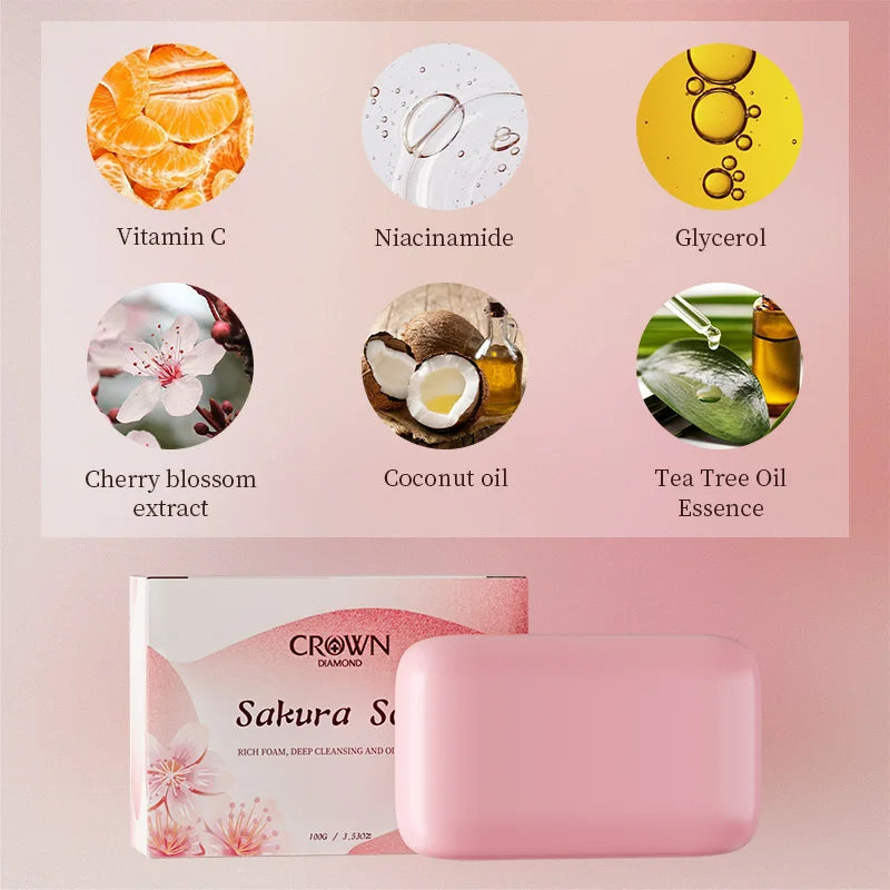 Japanese Facial Soap - Gentle Cleansing, Brightening & Moisturizing, Natural Ingredients for Soft Glowing Skin Sakura Soap