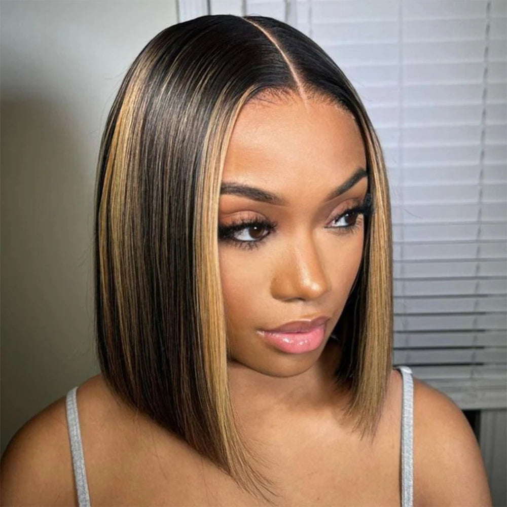 200% 1B/27 Ombre HD 13x4 13x6 Transparent Lace Front Human Hair Wig Pre pluck With Natural Hairline Straight Short Bob Wig