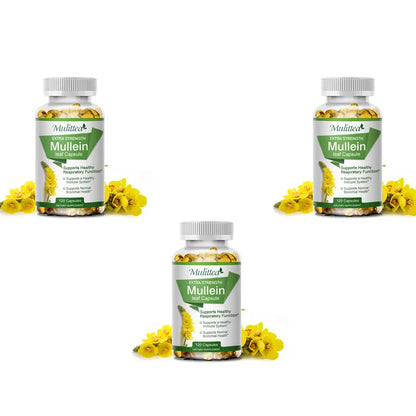 Mulittea Natural Mullein Leaf Capsules Herbal Supplement for Lung Cleanse Helps Healthy Respiratory Function & Mucous Membranes
