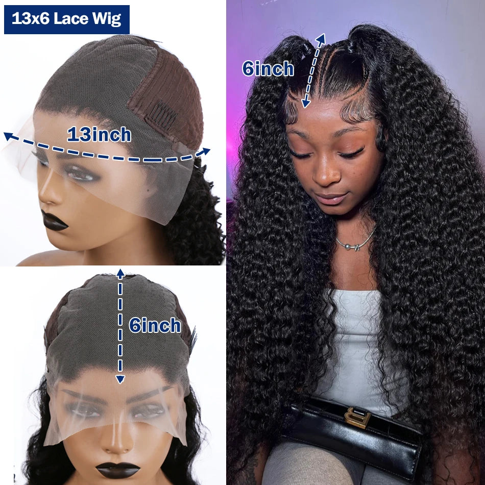 13x6 HD Transparent Loose Deep Wave Frontal Wig 250 Density 13x4 Lace Front Wig Human Hair Brazilian Raw 30 40 Inch Curly Wigs