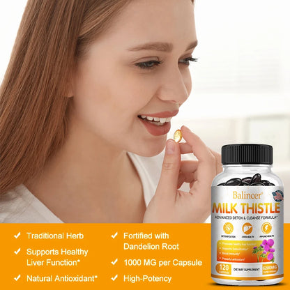 Balincer Milk Thistle Extract Supplement 6200mg - Liver Health, Detoxification - Antioxidants, Non-GMO, Gluten-Free