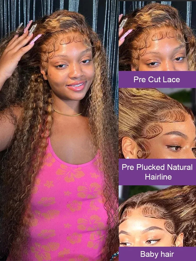 Loose Deep Wave Wig Human Hair Ready To 13x4/13x6 Lace Closure Curly Highlight Ombre 4/27 Preplucked Hairline Pre Cut