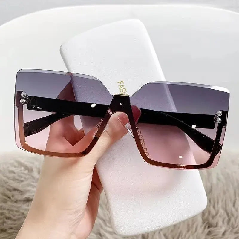 New European And American Style Half-frame Metal Sunglasses Fashion Slim Women's Sunglasses Anti-uv Glasses