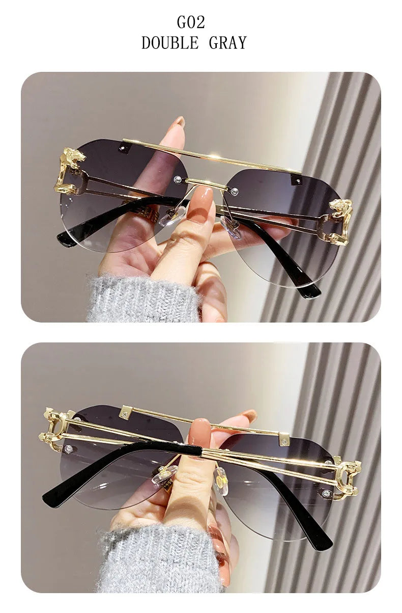 Rimless Designer Sunglasses Women Trendy Luxe Fashion Sunglasses Men Vintage Glasses Lentes De Sol Mujer Lunette Soleil Femme