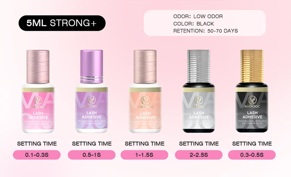 MAYOOC Fast Dry Strong Eyelash Extension Glue 5ml Adhesive 7-8 Weeks Non Odor False Lash Glue Makeup Tool Free Custom logo