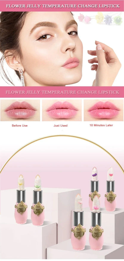 Flower Jelly Lipstick Set Temperature Change Moisturizer Flower Lip Stick Long Lasting Lip Balm Magic Color Change Lip Gloss Set
