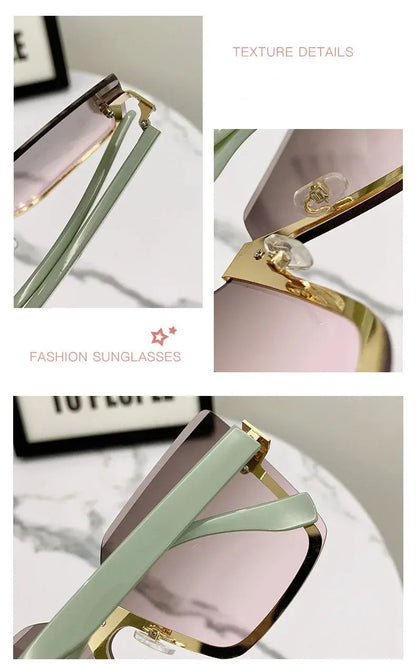 New European And American Style Half-frame Metal Sunglasses Fashion Slim Women's Sunglasses Anti-uv Glasses
