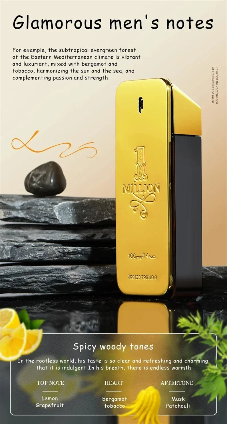100ML Million Gold Men's Perfume Long Lasting Strong Men's Strong Spicy Pheromone Cologne Body Spray  Perfumes Parfum Homme